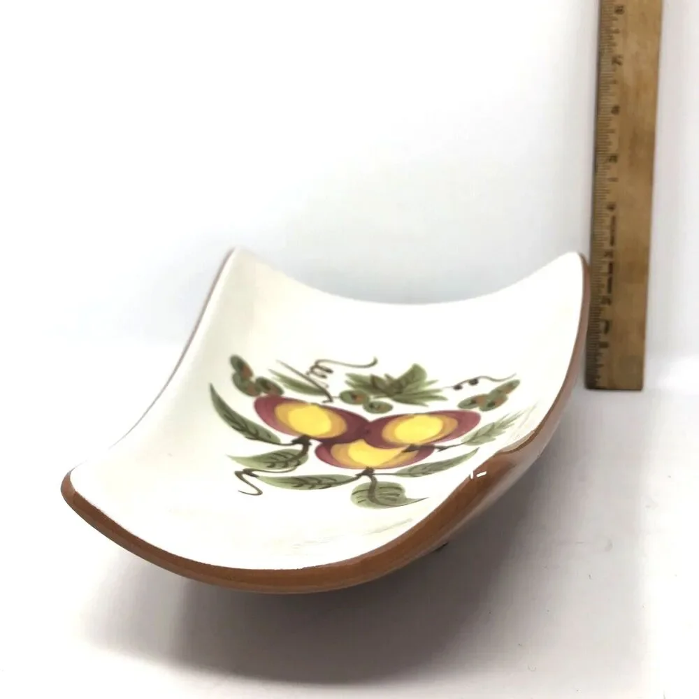 Stangl Apple Delight Footed Server Vintage 1960's MCM Hand Painted Unique Shape